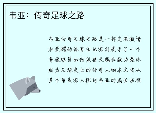 韦亚：传奇足球之路